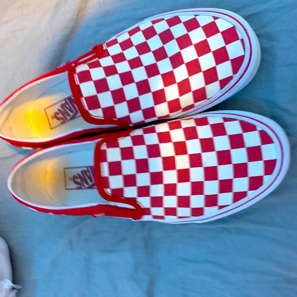 Red checkered slip on Vans